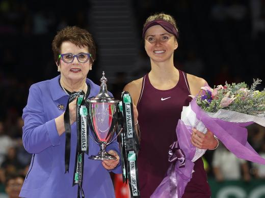 Billie Jean King, after whom the WTA Finals trophy is named, with new champion Svitolina (Getty)