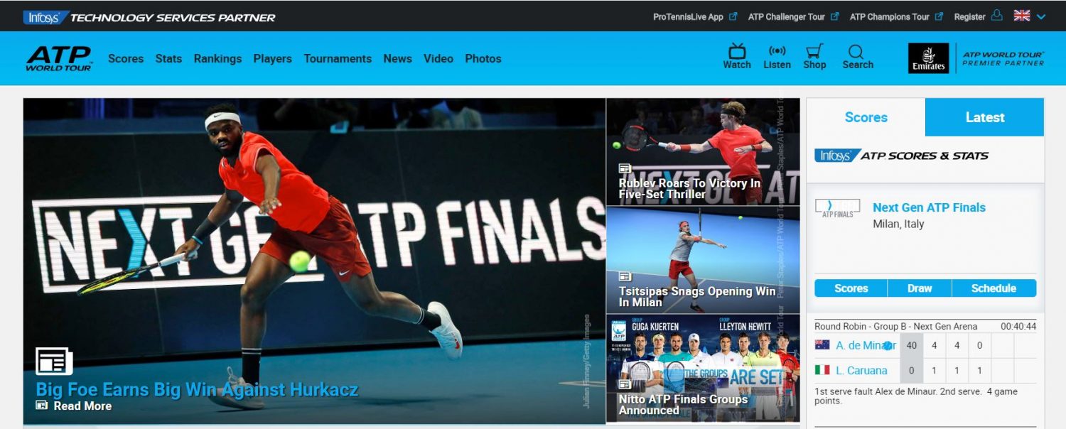 ATP World Tour Website front page