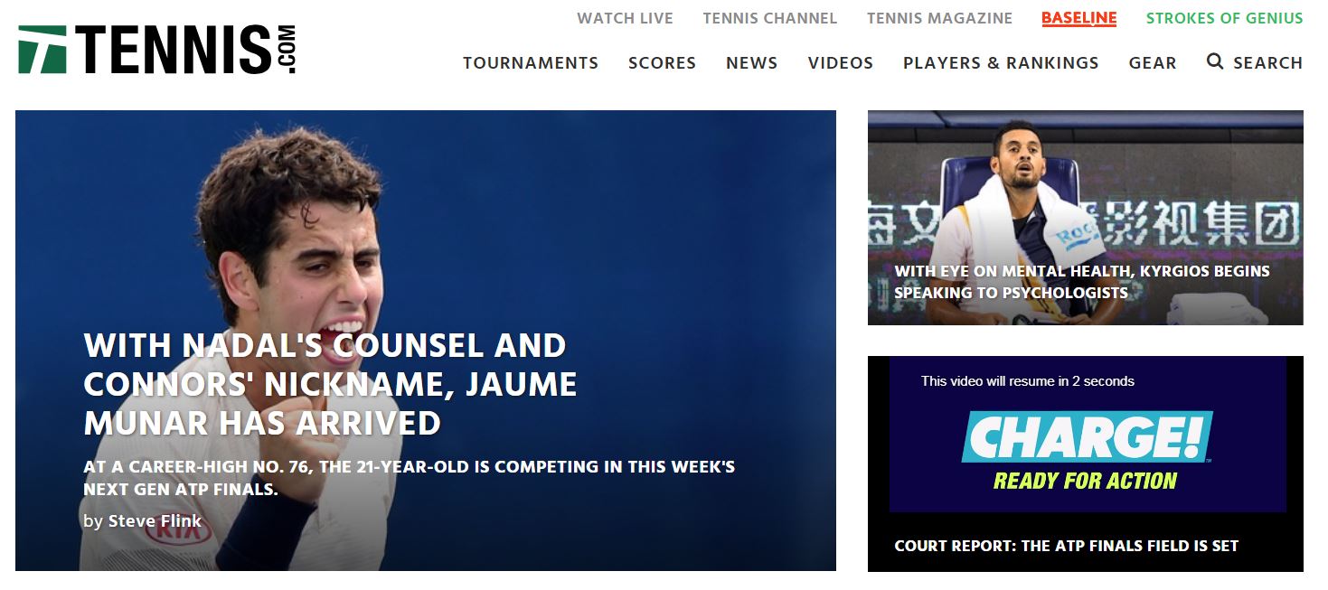 Tennis.com front page website