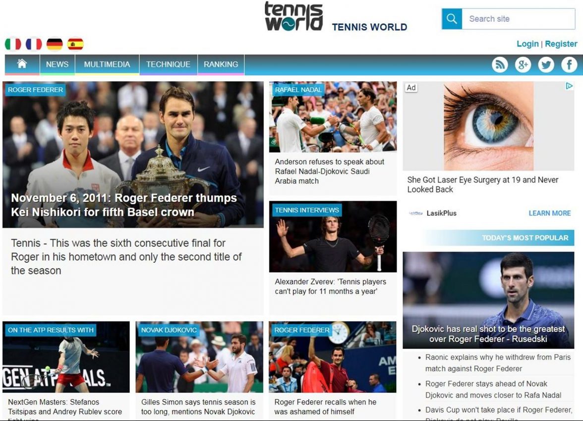 TennisWorld USA Website Front Page