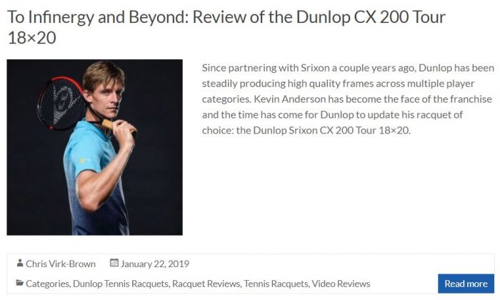 Dunlop CX 200 Tour 18x20 Racquet Review Snippet