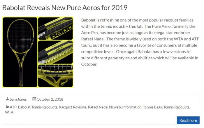 New Babolat Pure Aeros for 2019 Blog Snippet