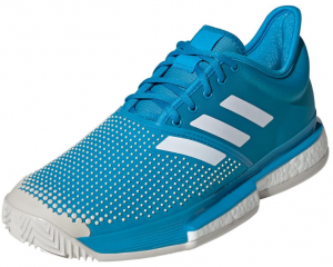 Adidas Men's SoleCourt Boost Clay Tennis Shoes in Shock Cyan and White