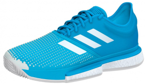 Adidas Women's SoleCourt Boost Clay Tennis Shoes in Shock Cyan and White