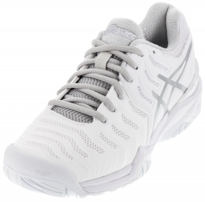 Asics Men's Gel-Resolution 7 Clay Tennis Shoes in White and Silver