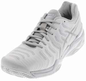 Asics Women's Gel-Resolution 7 Clay Tennis Shoes in White and Silver