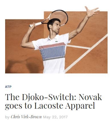 Novak Djokovic Switches to Lacoste Apparel Blog Snippet