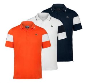 Lacoste Men's Miami Open Co Brand Color Block Tennis Polo Orange, White and Navy